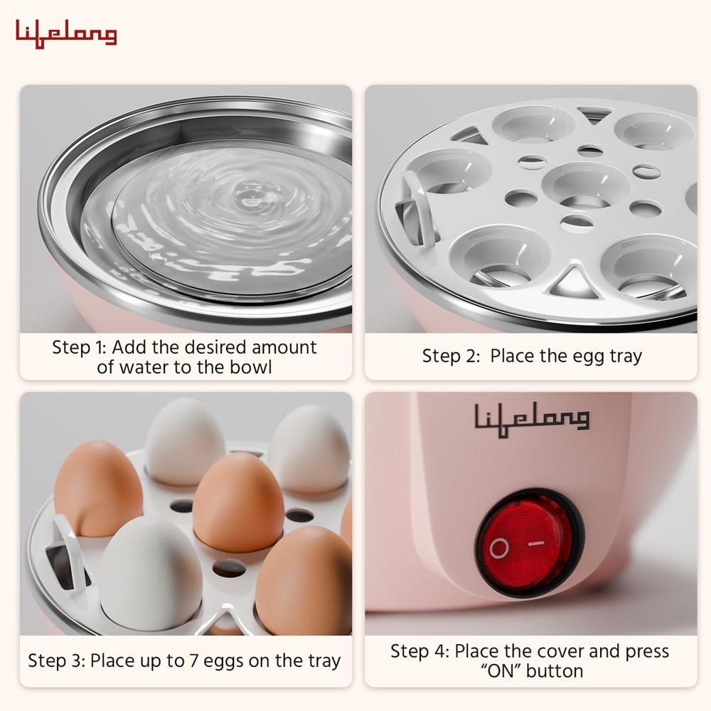 Lifelong Plastic Egg Boiler for 7 Eggs, 350 Watt|3 Boiling Modes Hard, Medium &|Multipurpose One Touch Operation Egg Poacher & Electric Egg(LLEEB09)
