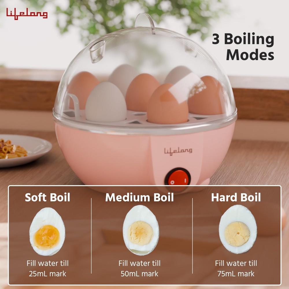 Lifelong Plastic Egg Boiler for 7 Eggs, 350 Watt|3 Boiling Modes Hard, Medium &|Multipurpose One Touch Operation Egg Poacher & Electric Egg(LLEEB09)