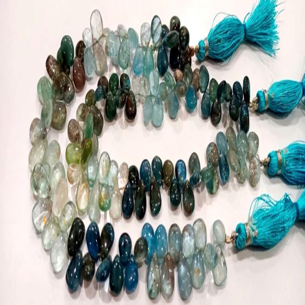 Natural Moss Aquamarine Pear Shape Plain Smooth 5x8mm  Beads Sold Per Strand 9 Inches Long