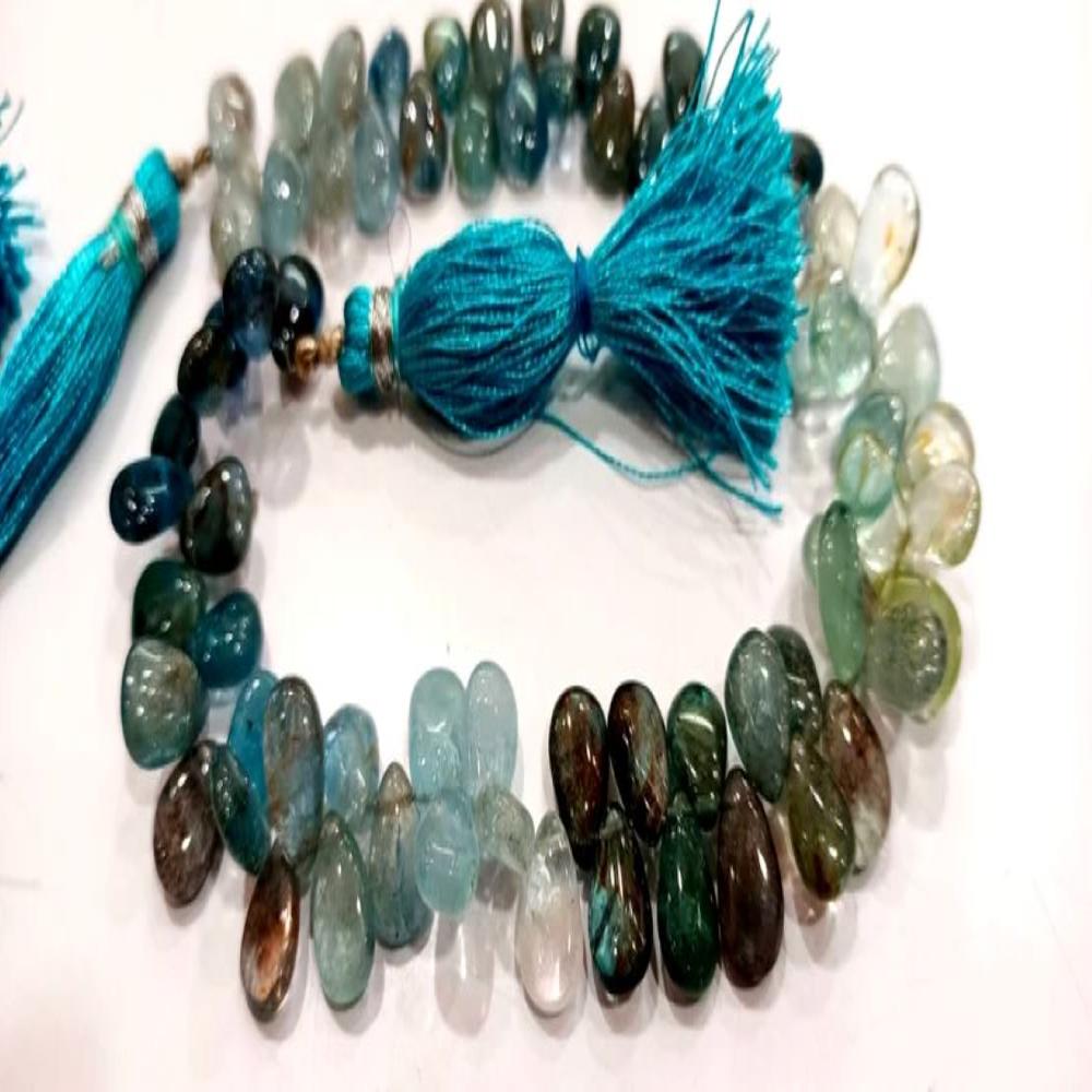 Natural Moss Aquamarine Pear Shape Plain Smooth 5x8mm  Beads Sold Per Strand 9 Inches Long