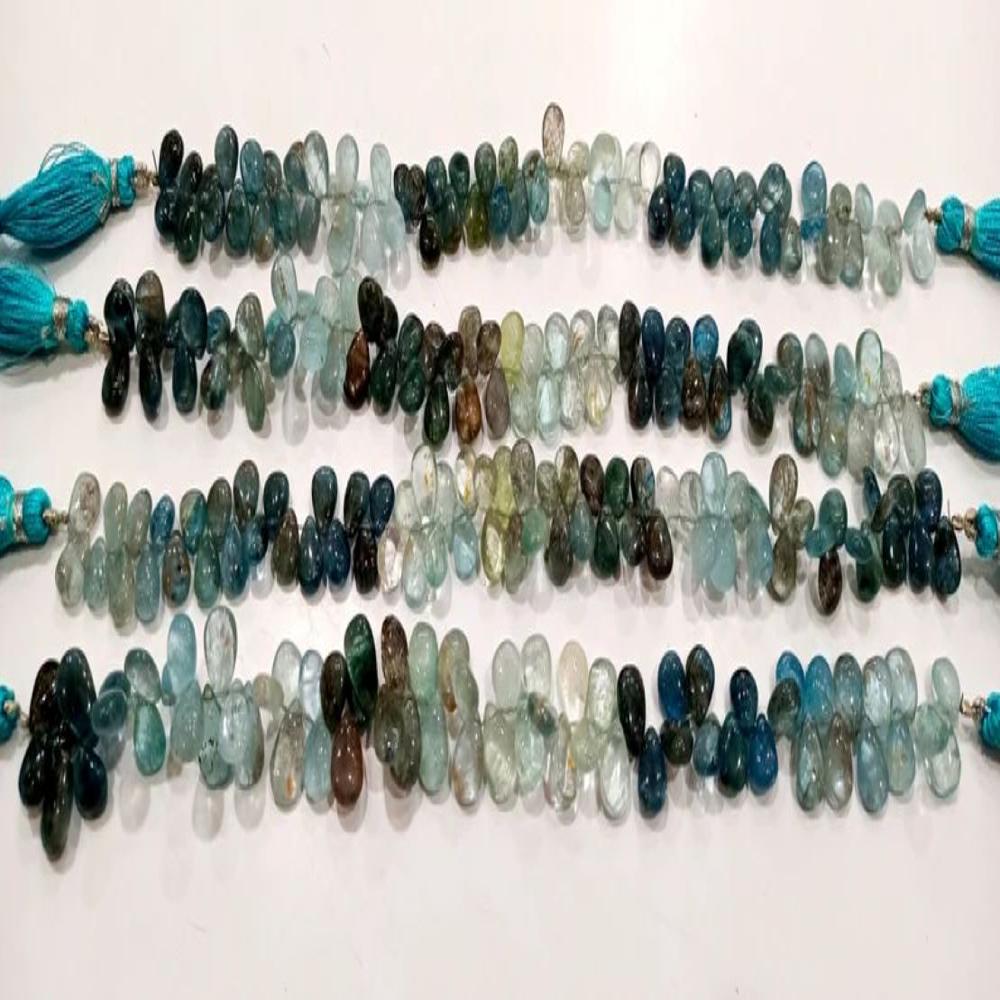 Natural Moss Aquamarine Pear Shape Plain Smooth 5x8mm  Beads Sold Per Strand 9 Inches Long
