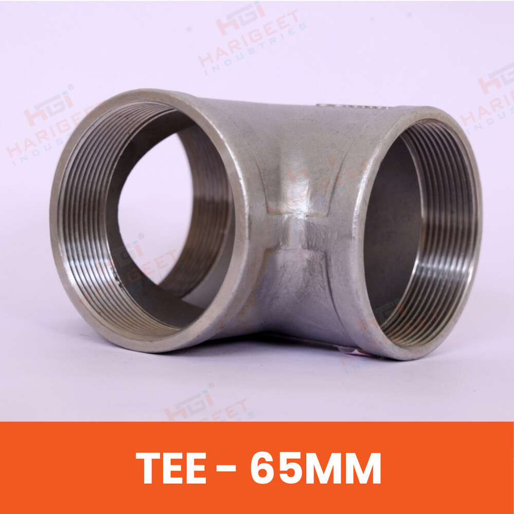 Stainless Steel Tee - SS 304/316, 65mm, Silver, Welded Buttweld | High Corrosion Resistance, Polished Finish, ISO 9001:2015