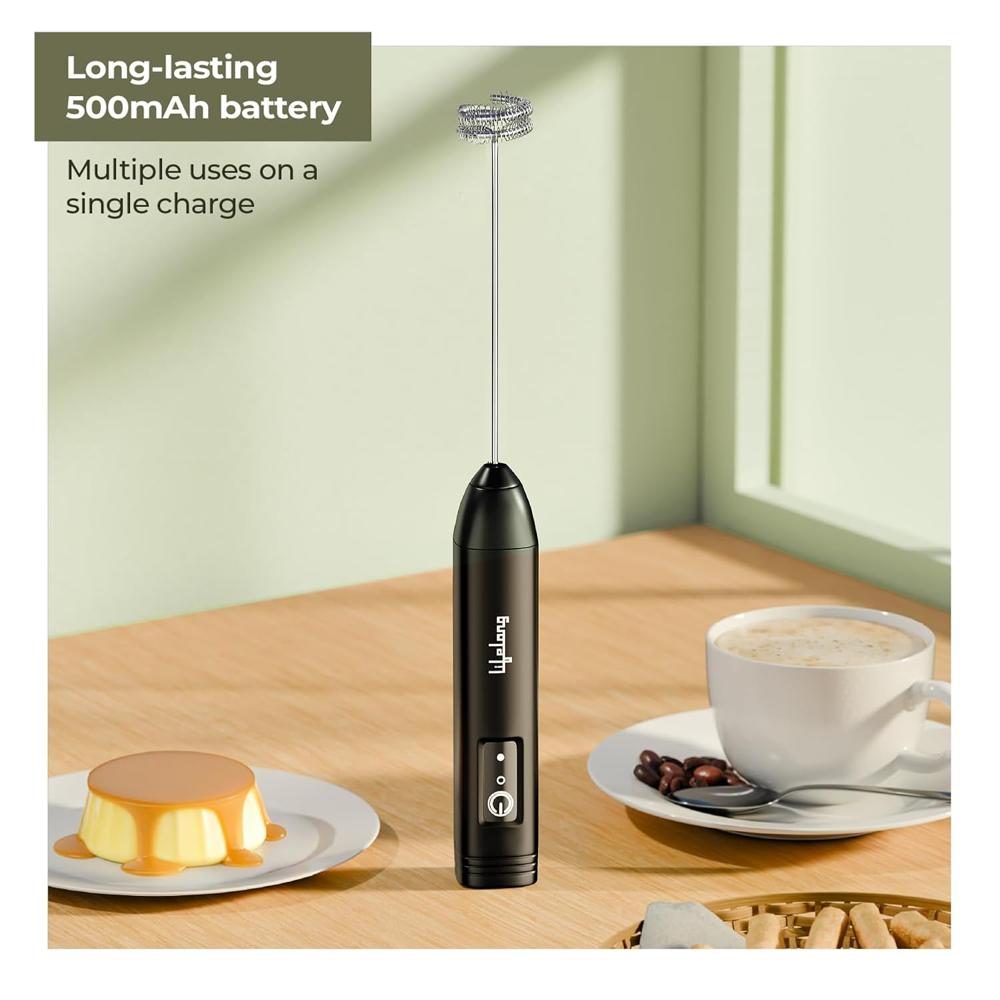 Lifelong Rechargeable Milk Frother And Beater With Usb Type-c | Double Spring Whisk Handheld Foam Maker For Coffee, Latte,(llmf05) - Color: Black