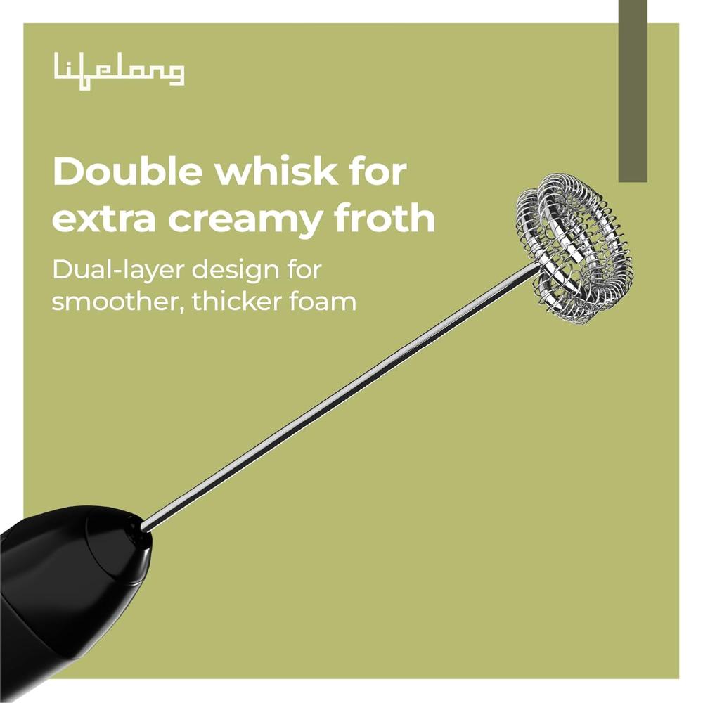 Lifelong Rechargeable Milk Frother and Beater with USB Type-C | Double Spring Whisk Handheld Foam Maker for Coffee, Latte,(LLMF05)