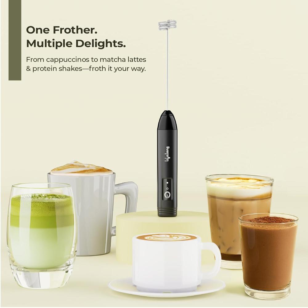 Lifelong Rechargeable Milk Frother and Beater with USB Type-C | Double Spring Whisk Handheld Foam Maker for Coffee, Latte,(LLMF05)