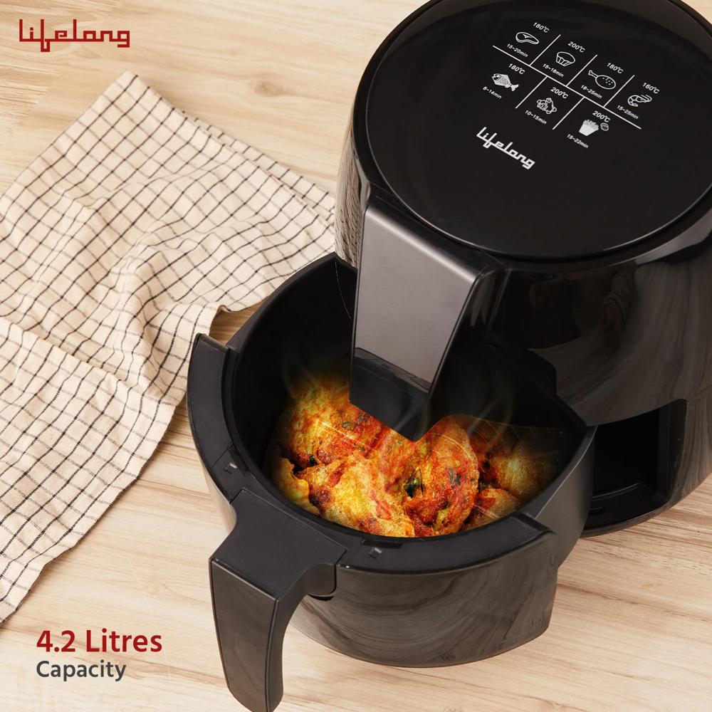 Lifelong Air Fryer | 1 Year Warranty | 1350W, 4.2L, Digital with 6 Presets, Hot Air Circulation, Temperature(LLHFD441)