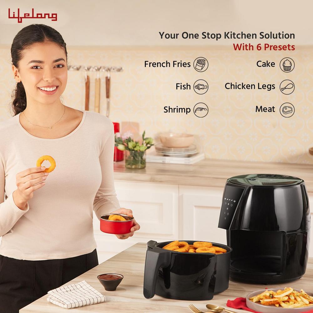 Lifelong Air Fryer | 1 Year Warranty | 1350W, 4.2L, Digital with 6 Presets, Hot Air Circulation, Temperature(LLHFD441)
