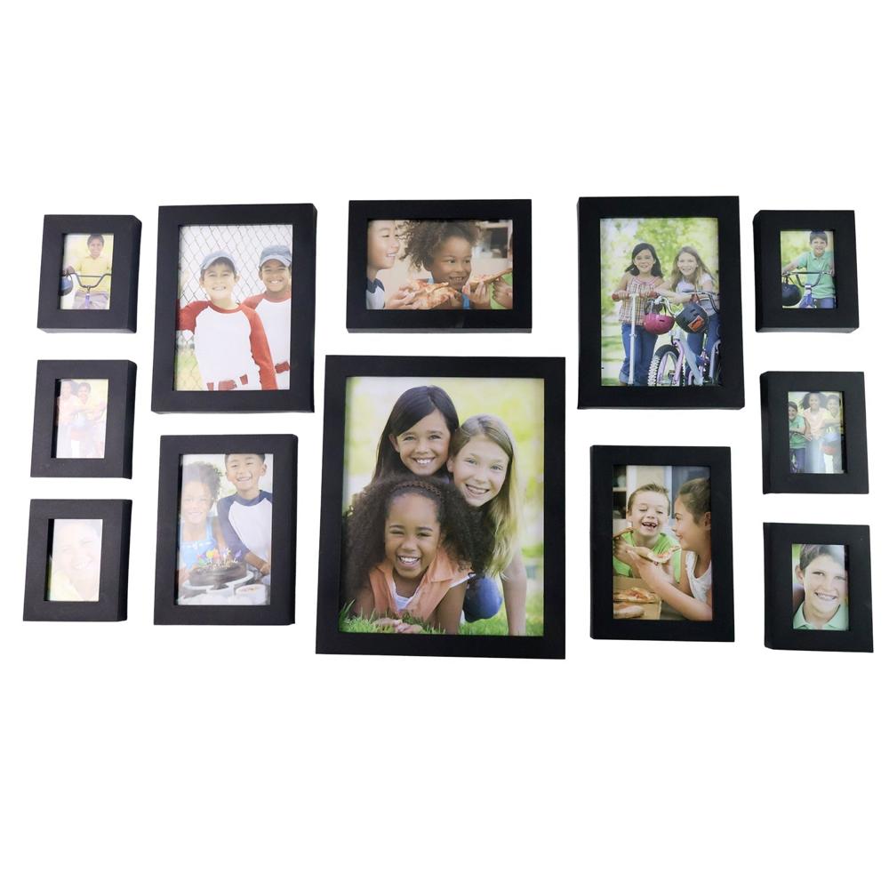 Premium Black Photo Frame Set 12 Pcs Wall Hanging Gallery Frames - Color: Mix