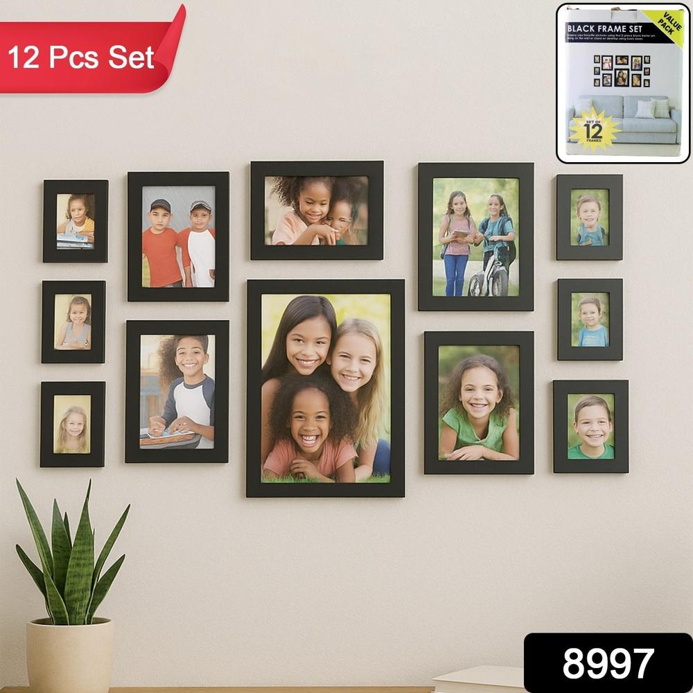 Premium Black Photo Frame Set 12 Pcs Wall Hanging Gallery Frames