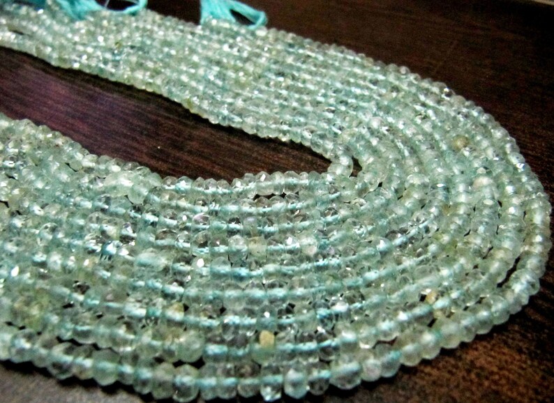 Natural Aquamarine Rondelle Faceted 4-5 mm Gemstone Beads Strand 14 inches long