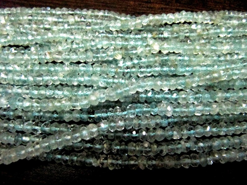 Natural Aquamarine Rondelle Faceted 4-5 mm Gemstone Beads Strand 14 inches long