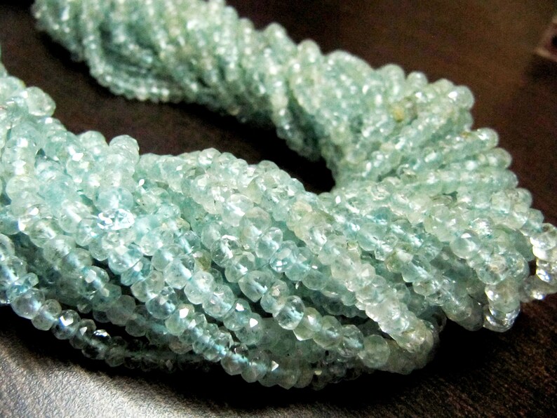 Natural Aquamarine Rondelle Faceted 4-5 mm Gemstone Beads Strand 14 inches long