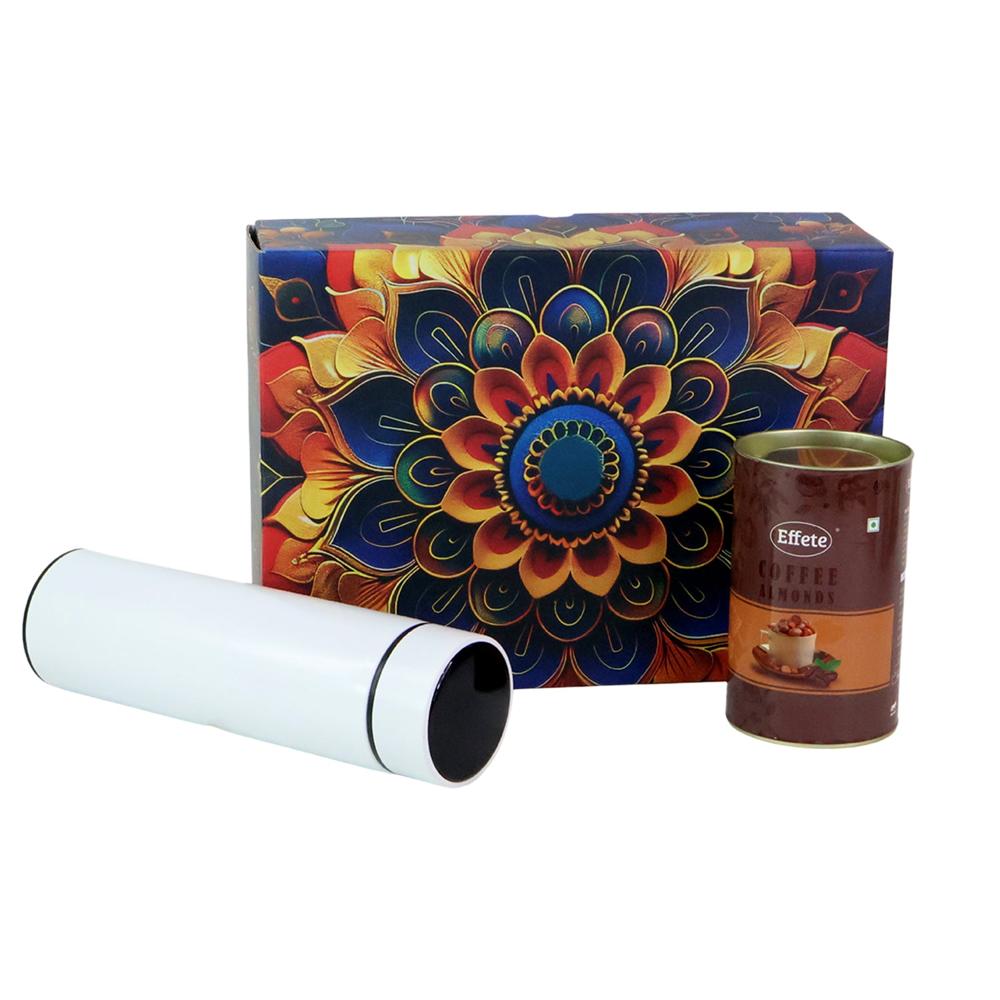 Effete Coffee Almonds Gift Hamper, Golden With Bottle (2 Pc Set), Mix Color