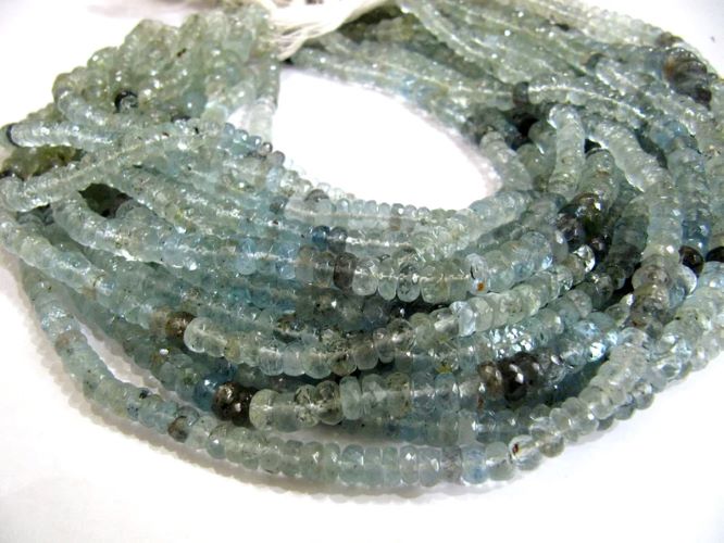 Natural Moss Aquamarine Rondelle Faceted 4 to 8mm Beads Sold per Strand 14 Inches long