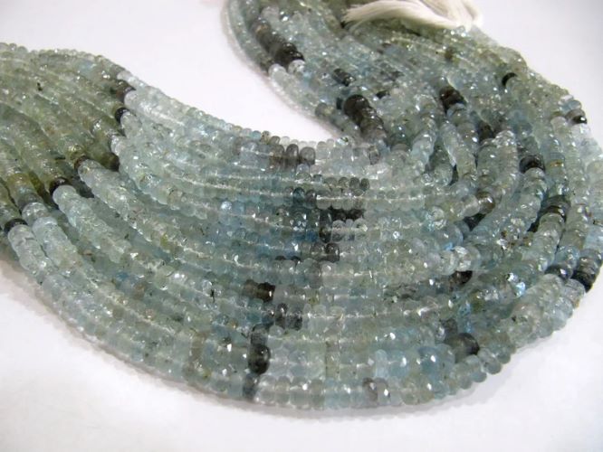 Natural Moss Aquamarine Rondelle Faceted 4 to 8mm Beads Sold per Strand 14 Inches long