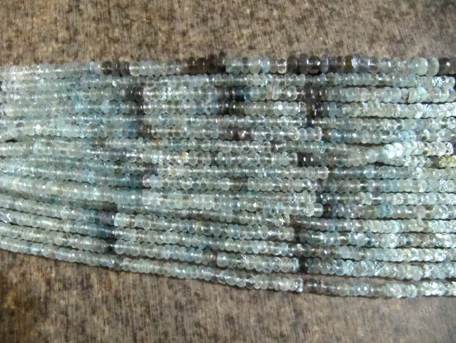 Natural Moss Aquamarine Rondelle Faceted 4 to 8mm Beads Sold per Strand 14 Inches long