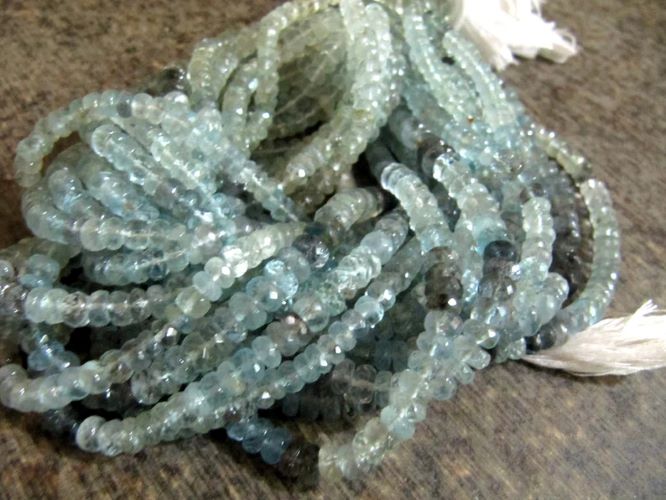 Natural Moss Aquamarine Rondelle Faceted 4 to 8mm Beads Sold per Strand 14 Inches long