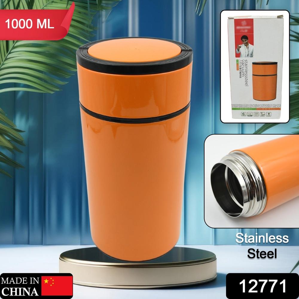 Stainless Steel Water Bottle With Foldable Spoon And Handle Easy To Carry
