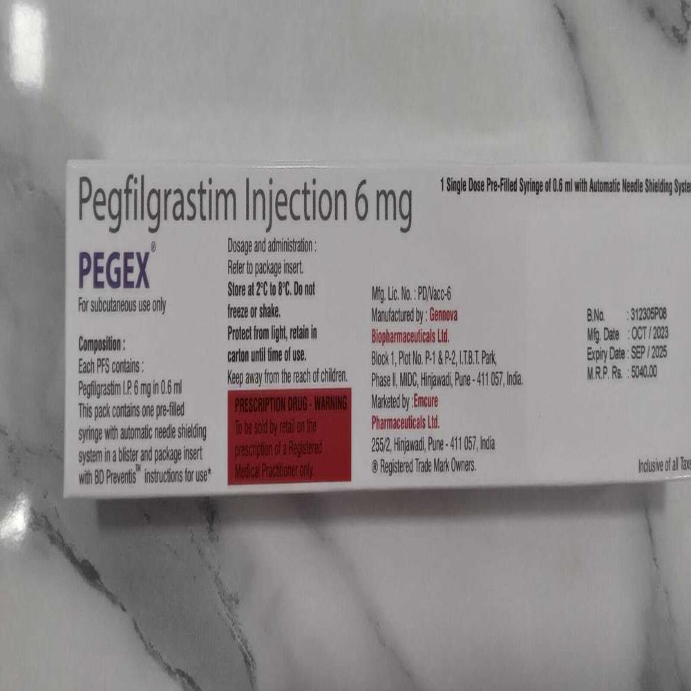 Pegex 6 Mg Injection, Pegfilgrastim Hematopoietic Growth Factor Medicine - Dosage Form: Injection