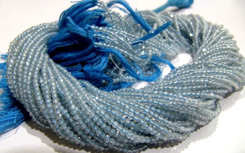 Natural Aquamarine 2mm Rondelle Micro faceted Gemstone Beads Strand 13 Inches Long
