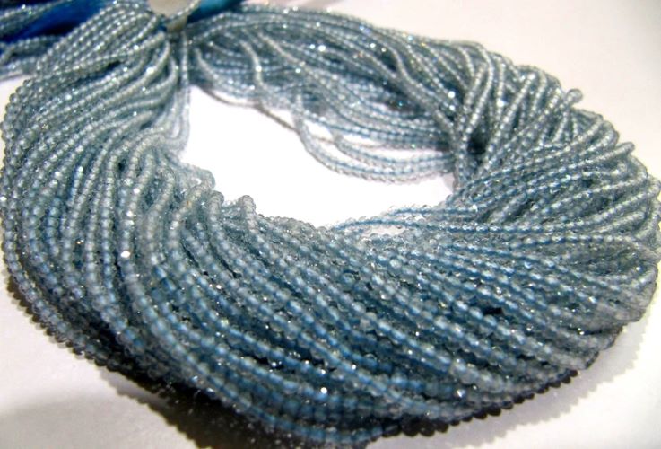 Natural Aquamarine 2mm Rondelle Micro faceted Gemstone Beads Strand 13 Inches Long