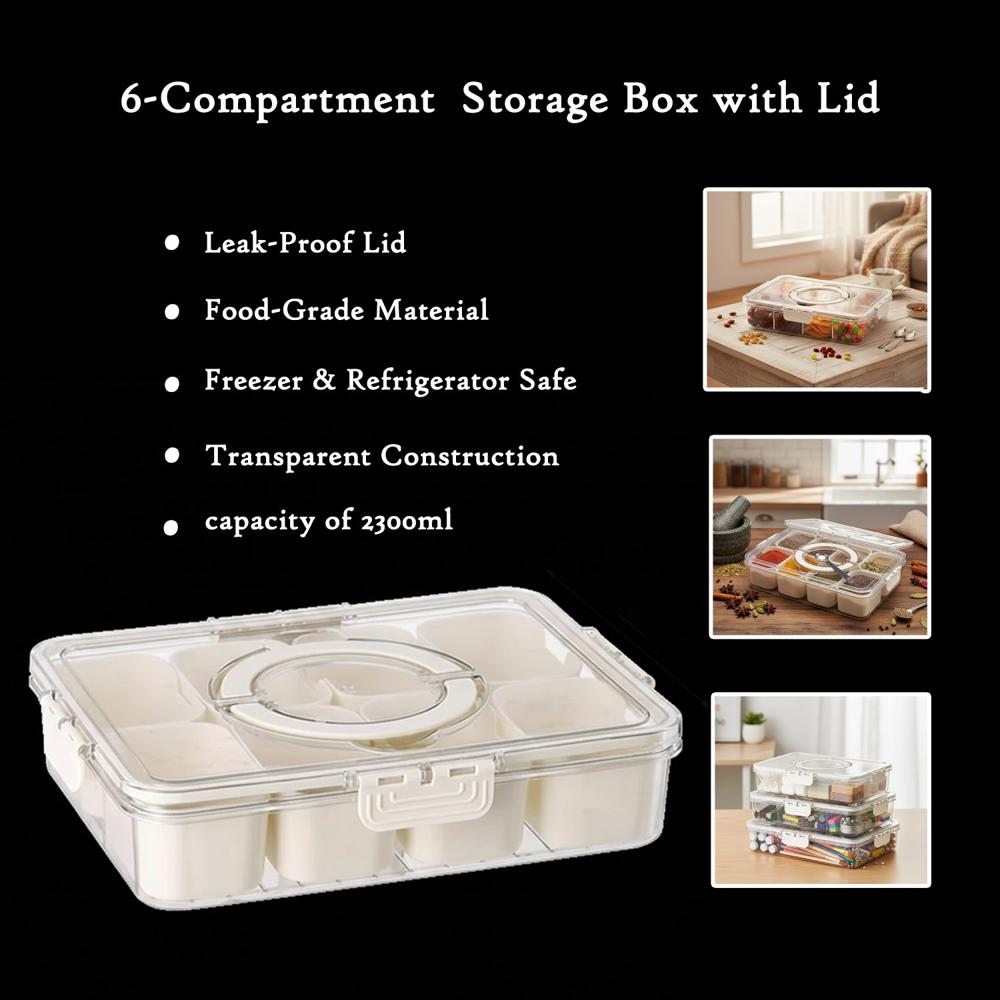 6 Compartment Fridge Storage Box with Lid
