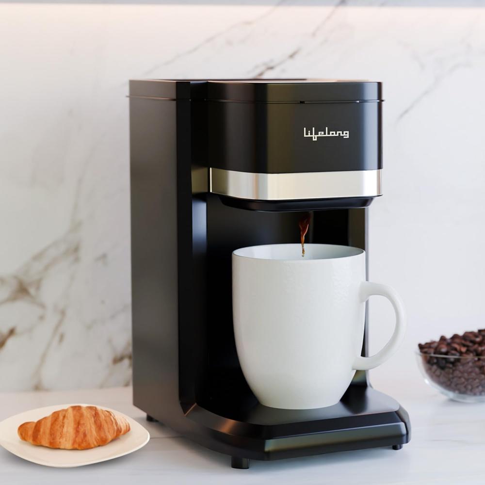 Lifelong Single Cup Coffee Maker- 350 W Coffee Machine for Single Serve, Rapid Coffee Brewer Technology with 125ml(LLCMK910)
