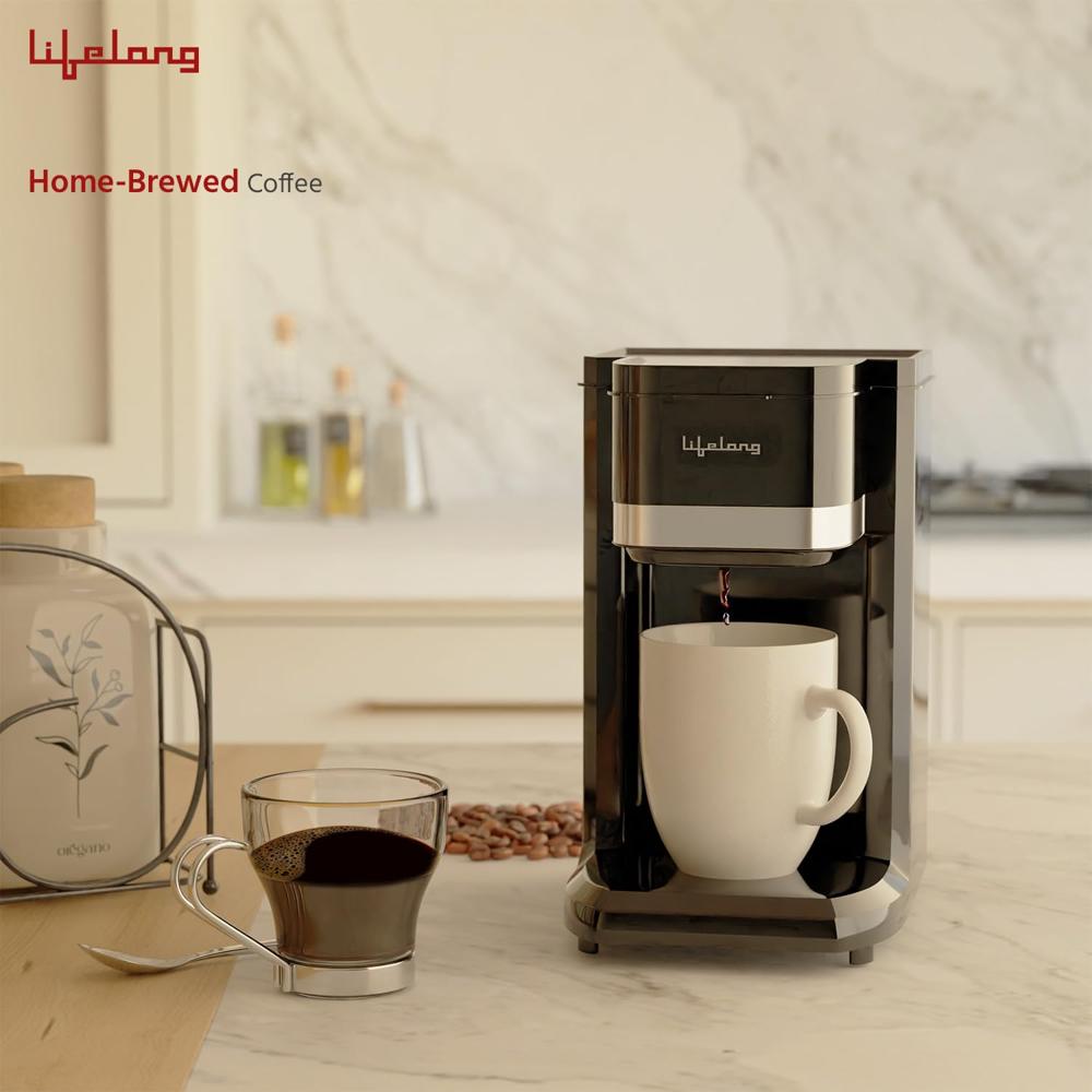 Lifelong Single Cup Coffee Maker- 350 W Coffee Machine for Single Serve, Rapid Coffee Brewer Technology with 125ml(LLCMK910)