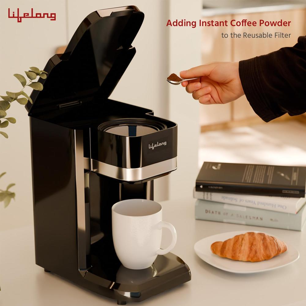 Lifelong Single Cup Coffee Maker- 350 W Coffee Machine for Single Serve, Rapid Coffee Brewer Technology with 125ml(LLCMK910)