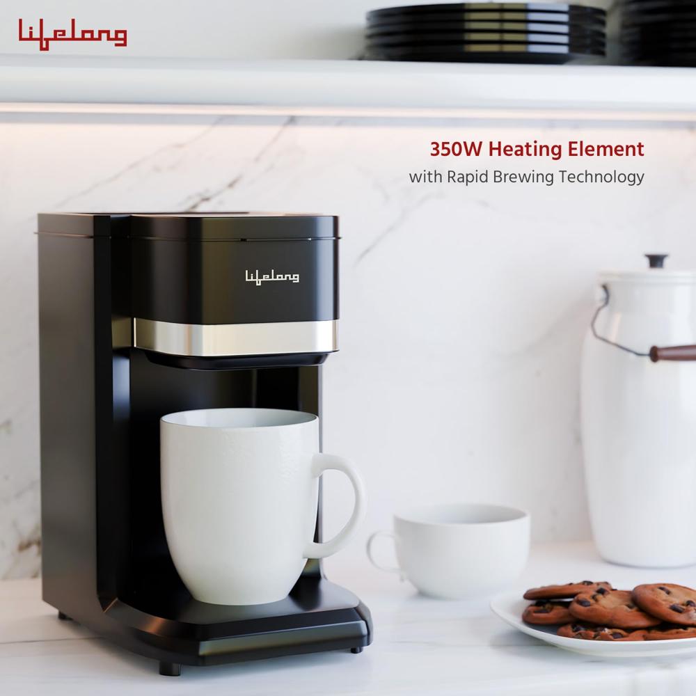 Lifelong Single Cup Coffee Maker- 350 W Coffee Machine for Single Serve, Rapid Coffee Brewer Technology with 125ml(LLCMK910)