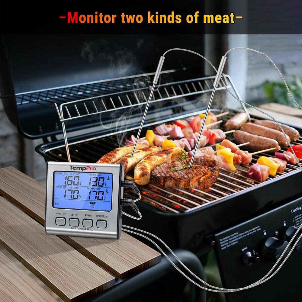 ThermoPro TP-17 Dual Probe Digital Cooking Meat Food Grill Thermometer for Smoker Kitchen Oven BBQ, TP-17