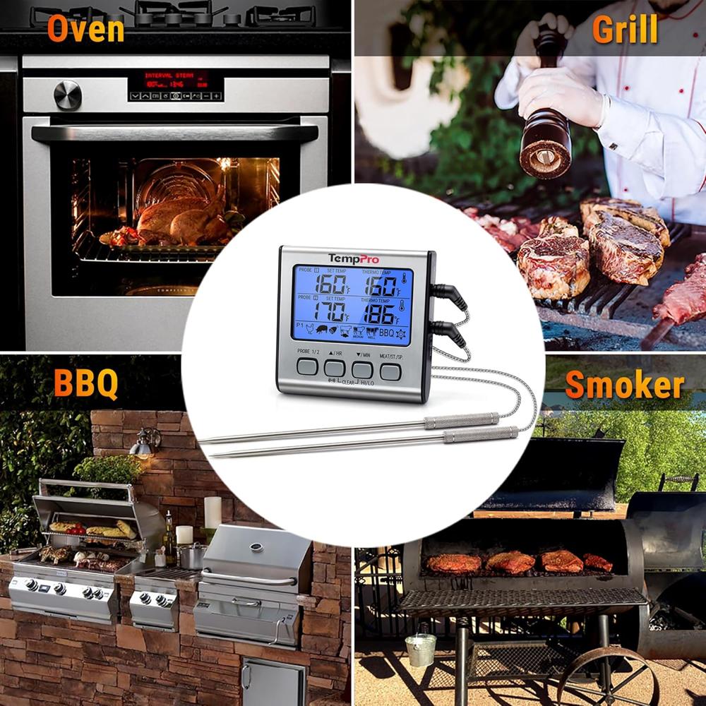 ThermoPro TP-17 Dual Probe Digital Cooking Meat Food Grill Thermometer for Smoker Kitchen Oven BBQ, TP-17