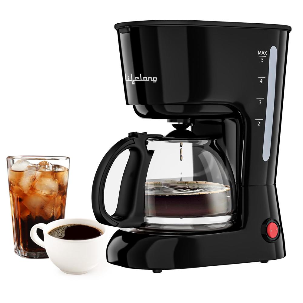 Lifelong Drip Coffee Maker For 5 Cups - Coffee Machine With Water Level Indicator, 750ml Borosilicate Carafe Glass Jar Of 600w-(llcmk901) - Capacity: 750 Milliliters Milliliter (ml)