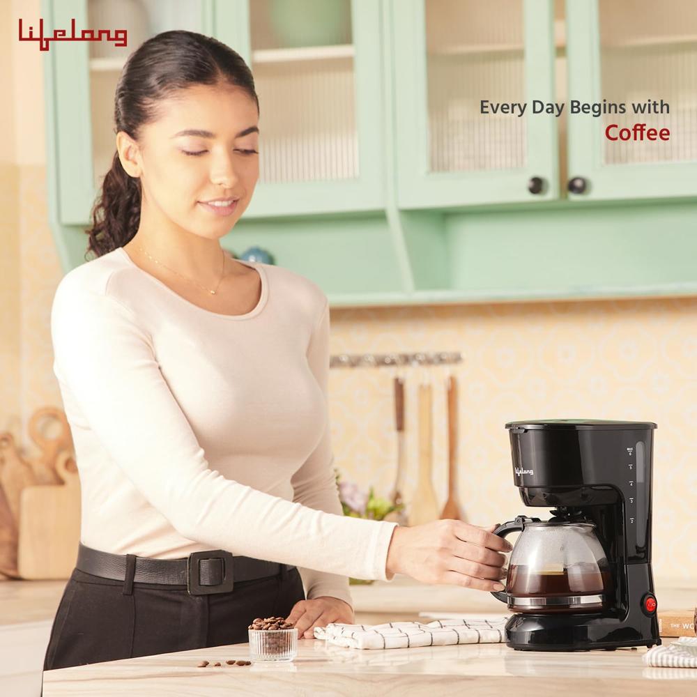 Lifelong Drip Coffee Maker for 5 Cups - Coffee Machine with Water Level Indicator, 750ml Borosilicate Carafe Glass Jar of 600W-(LLCMK901)