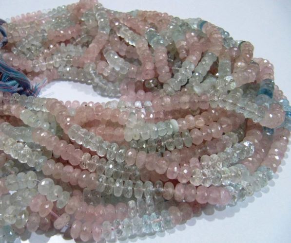 Natural Morganite Aquamarine Beads Rondelle Faceted 7mm Strand 8inches Long