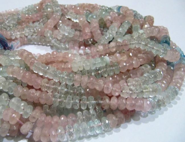 Natural Morganite Aquamarine Beads Rondelle Faceted 7mm Strand 8inches Long