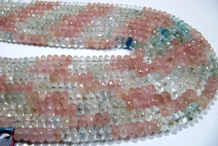 Natural Morganite Aquamarine Beads Rondelle Faceted 7mm Strand 8inches Long