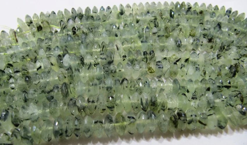 Natural Prehnite German Cut Rondelle Faceted size 10mm Beads 8 inches long