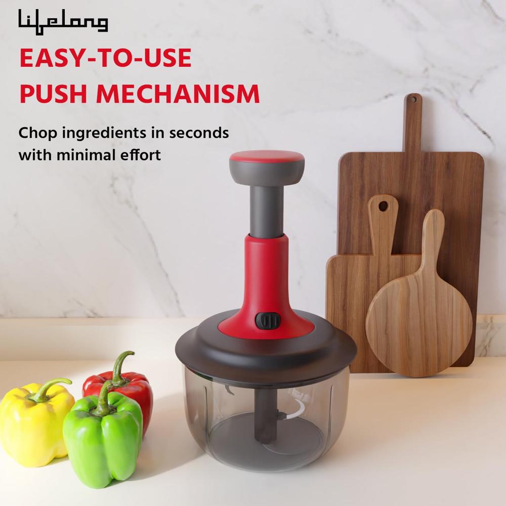 Lifelong Push Chopper 1600ml with Whisker | Versatile Multi-Purpose Vegetable, Onion, and Garlic Chopper, Ideal Manual Kitchen Cutter for(LLKT001)