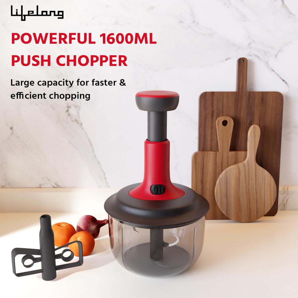 Lifelong Push Chopper 1600ml with Whisker | Versatile Multi-Purpose Vegetable, Onion, and Garlic Chopper, Ideal Manual Kitchen Cutter for(LLKT001)