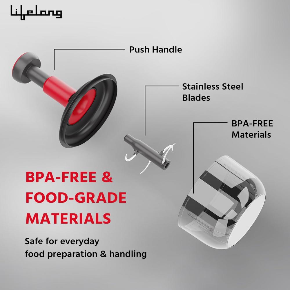 Lifelong Push Chopper 1600ml with Whisker | Versatile Multi-Purpose Vegetable, Onion, and Garlic Chopper, Ideal Manual Kitchen Cutter for(LLKT001)