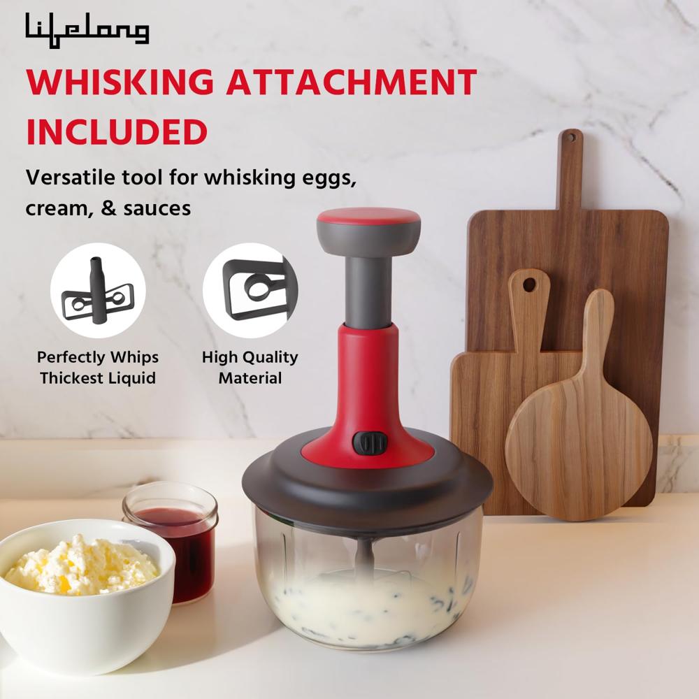 Lifelong Push Chopper 1600ml with Whisker | Versatile Multi-Purpose Vegetable, Onion, and Garlic Chopper, Ideal Manual Kitchen Cutter for(LLKT001)