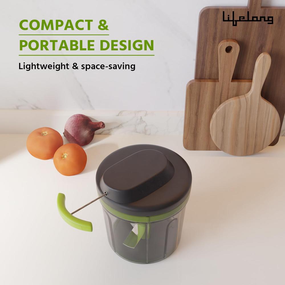 Lifelong 1000ml Pull Chopper | Manual Vegetable, Onion, and Garlic Cutter with Convenient Pull Cord, Efficient Kitchen Chopper