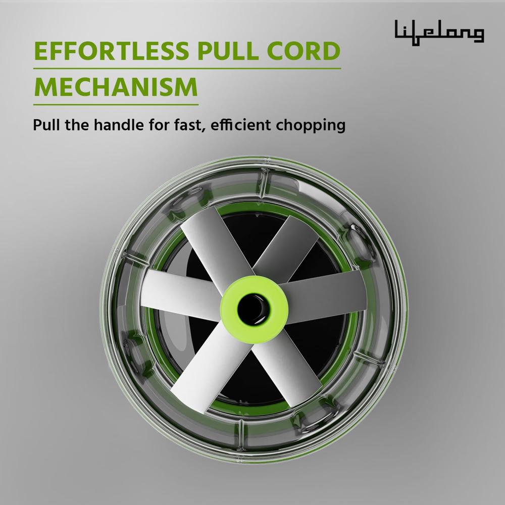 Lifelong 1000ml Pull Chopper | Manual Vegetable, Onion, and Garlic Cutter with Convenient Pull Cord, Efficient Kitchen Chopper