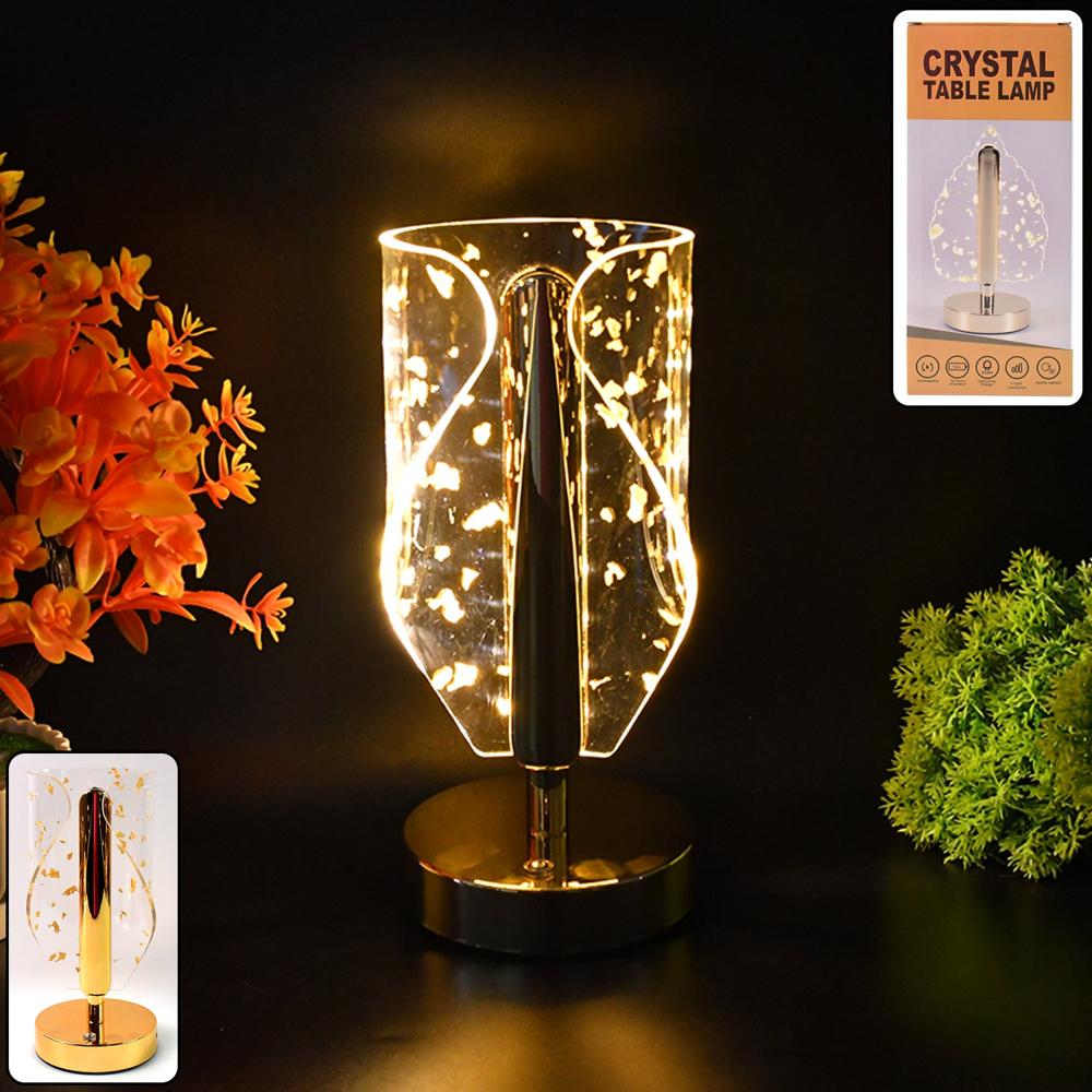 Luxury Golden Leaf Design Crystal Table Lamp (1 Pc) - Color: Mix