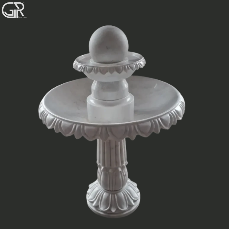 Pure White Marble Water Fountain, 3ft