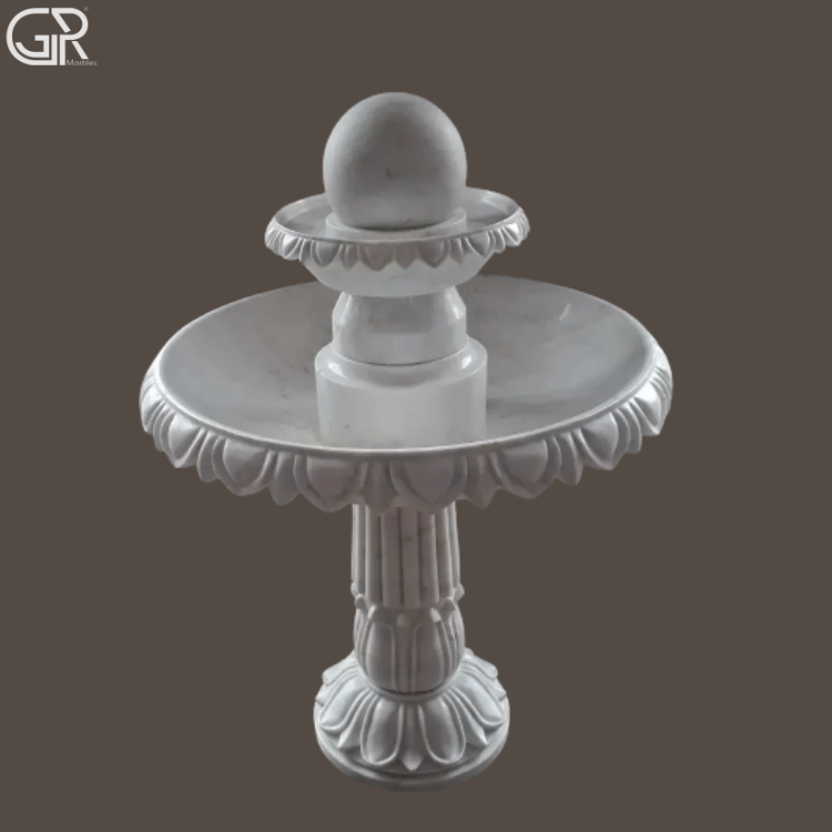 Pure White Marble Water Fountain, 3ft