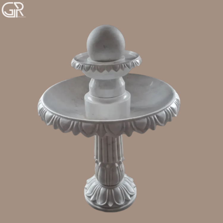Pure White Marble Water Fountain, 3ft