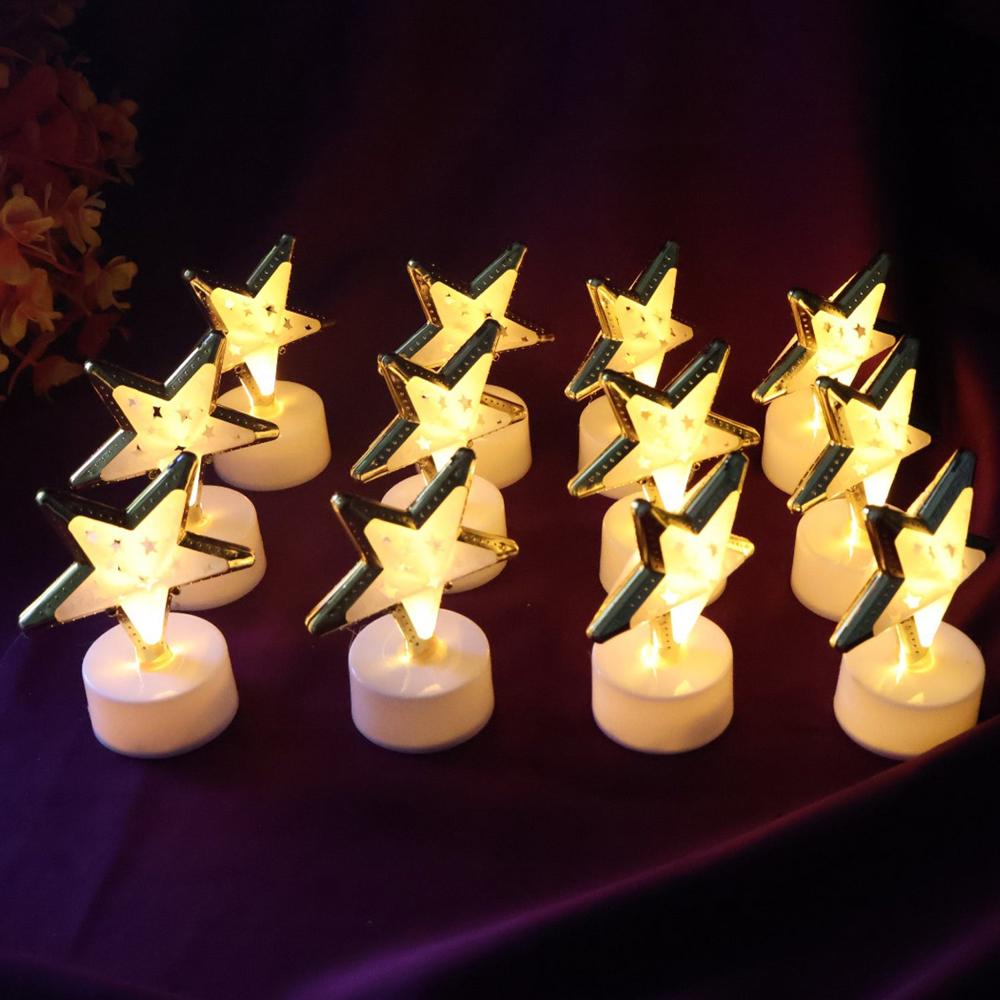 Decorative Star Shaped Flameless Led Candles (12 Pc) - Color: Mix