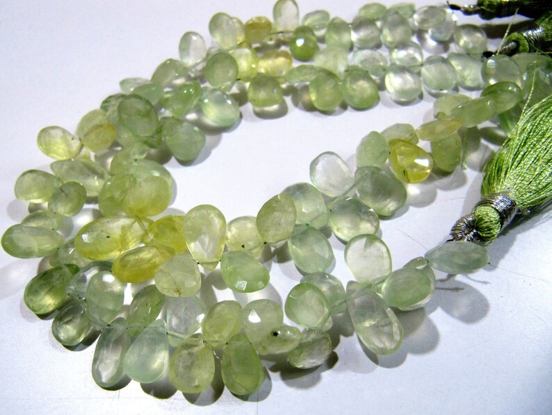 Natural Prehnite Faceted Pear Shape Beads / Flat Drop Shape approx. 7x12mm Size Prehnite Beads Strand 8 inch long